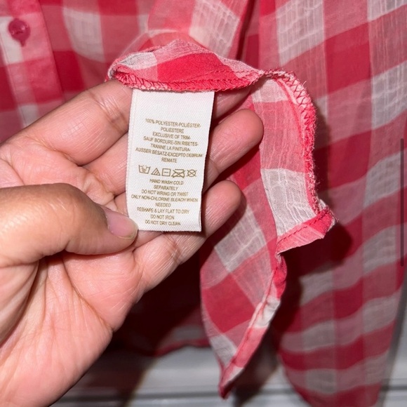 Free People Red and White Checkered Button Down Shirt - Picture 6 of 7
